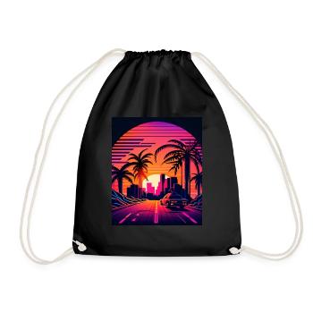 Retrowave Synthwave 80s Design - Turnbeutel - Schwarz - Vorne
