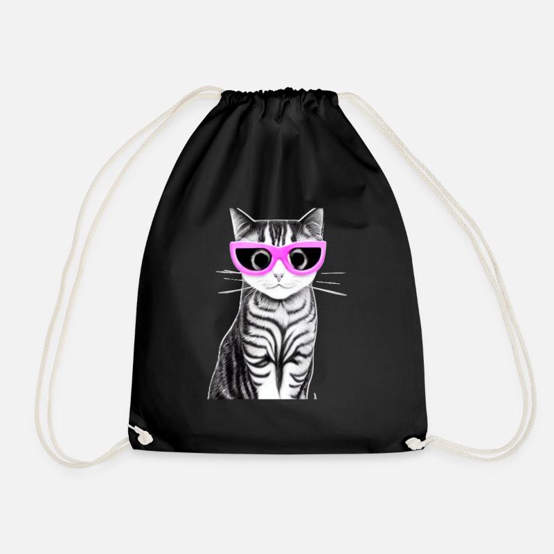 katze mit rosaroter brille - Turnbeutel - Schwarz