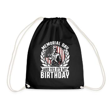 Memorial Day Birthday USA American Flag M - Drawstring Bag - black - Front