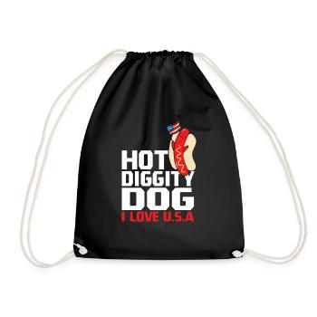 Hot Diggity Dog I Love the USA Memorial Day Fourth - Drawstring Bag - black - Front