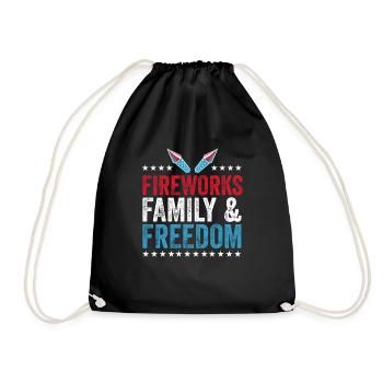 Memorial Day Fireworks on 4 July Family and Freihe - Drawstring Bag - black - Front