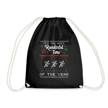 Marathon Läufer Ugly Christmas Sweater Weihnachten - Turnbeutel - Schwarz - Vorne