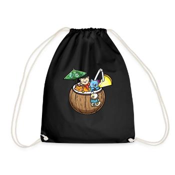 Hawaiian Cats In Coconut Drink Luau - Drawstring Bag - black - Front