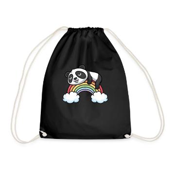 Panda With Rainbow Sleep Sleep Napping - Drawstring Bag - black - Front
