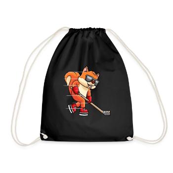Squirrel Plays Ice Hockey Sport Rodent - Drawstring Bag - black - Front