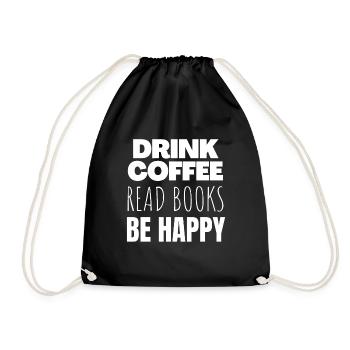 Boire du café lire des livres être heureux - Sac de sport léger - noir - Devant