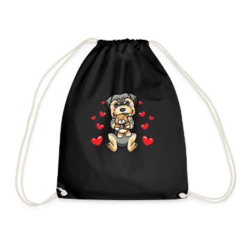 Morkie dog with cuddly toy - Drawstring Bag - black - Front