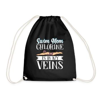 Swim Mom Chlorine Is in My Veins Mutter Schwimmen - Turnbeutel - Schwarz - Vorne