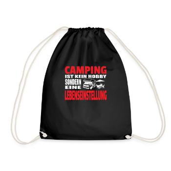 Camper Geschenkidee Camping - Turnbeutel - Schwarz - Vorne
