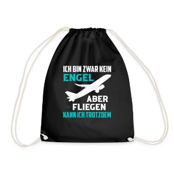Ich bin zwar kein Engel aber fliegen Pilot Flugze - Turnbeutel - Schwarz - Vorne