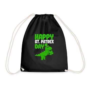 Happy St. Patrex Day Funny Irish T-Rex Saint - Drawstring Bag - black - Front