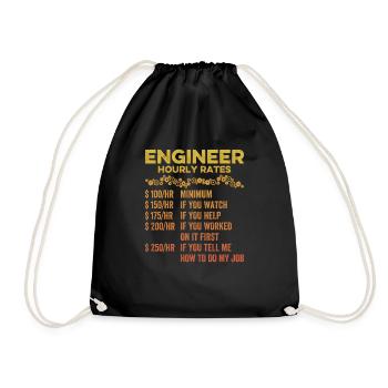 Engineer Hourly Funny Engineering Mechanical Civil - Drawstring Bag - black - Front