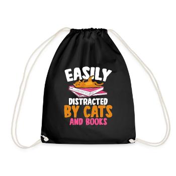 Easily Distracted By Cats And Books Cat Pet - Drawstring Bag - black - Front