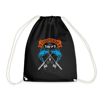 Awesome since 1971. Angel, angler's birthday - Drawstring Bag - black - Front