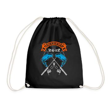 Awesome since 2012. Angel, Angler's Birthday - Drawstring Bag - black - Front