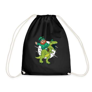 Leprechaun T-Rex Irish Shamrock Dinosaur St. Pa - Drawstring Bag - black - Front