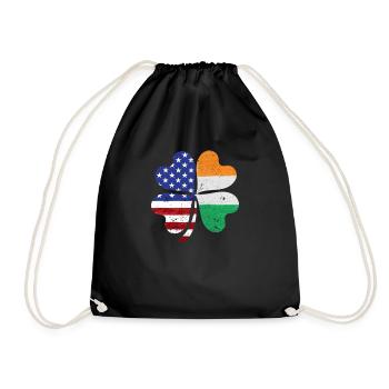 Irish American Ireland Flag ST PATRICKS DAY - Drawstring Bag - black - Front