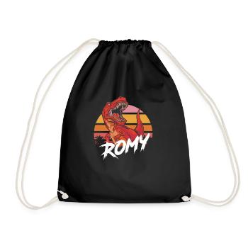 ROMY - Schöner Mädchen Name mit T-REX Dino - Turnbeutel - Schwarz - Vorne