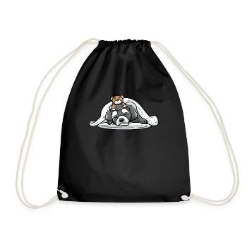 Schnoodle Hund Mit Kuscheltier Schlafen Schlummern - Turnbeutel - Schwarz - Vorne