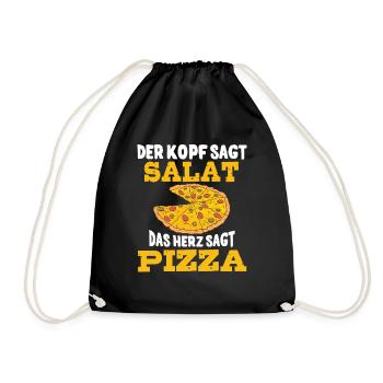 Der Kopf Sagt Salat Das Herz Sagt Pizza Food Lover - Turnbeutel - Schwarz - Vorne