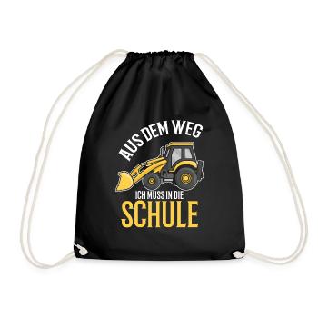 Kinder Einschulung Trecker Jungen Schulkind - Turnbeutel - Schwarz - Vorne