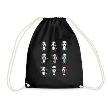 Sheepadoodle Dog Kawaii Emoticon - Drawstring Bag - black - Front