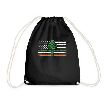 Irish American flag Ireland Clover ST - Drawstring Bag - black - Front