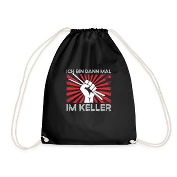 Ich bin dann mal im Keller Schlagzeug Drums Retro - Turnbeutel - Schwarz - Vorne