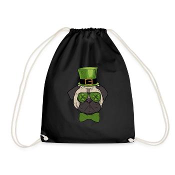 Leprechaun Hat Pug Pug Glasses St. Patrick's - Drawstring Bag - black - Front