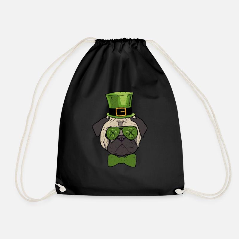 Leprechaun Hat Pug Pug Glasses St. Patrick's - Drawstring Bag - black