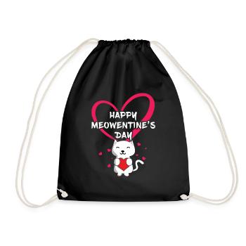 Love Cat Meow Hearts Day Valentines - Drawstring Bag - black - Front