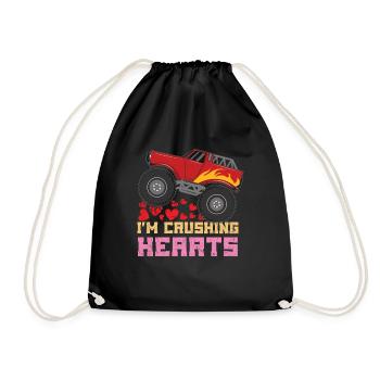 Love Monster Truck Crush Hearts Day Valentines - Drawstring Bag - black - Front
