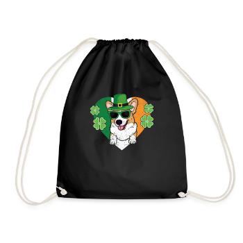 Welsh Corgi Dog Leprechaun Hat Irish Flag St. - Drawstring Bag - black - Front