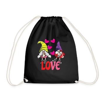 Love Gnomes Elf Dwarf Hearts Day Couple Valentines - Turnbeutel - Schwarz - Vorne