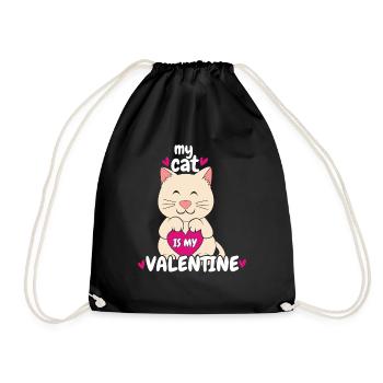 Love Cats Kawaii Lover Hearts Day Valentines - Drawstring Bag - black - Front