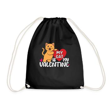 Love Cats My Valentine Lover Hearts Day Valentines - Drawstring Bag - black - Front