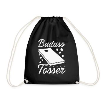 Cornhole Player Team Badass Tosser Cornament - Drawstring Bag - black - Front