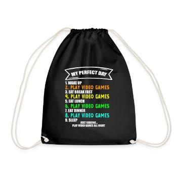 My Perfect Day Video Games Shirt Funny Video Gamer - Drawstring Bag - black - Front