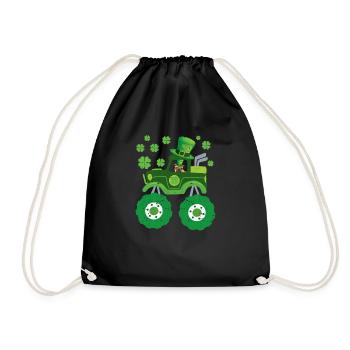 Leprechaun Monster Truck Pugs St Patrick's Day - Drawstring Bag - black - Front
