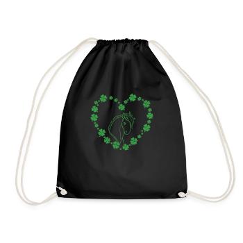 Clover Heart Horse Clover St. Patrick's Day Irish - Drawstring Bag - black - Front