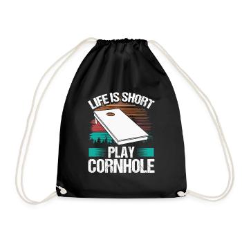 Cornhole Player Life is short Tosser Cornhole Team - Drawstring Bag - black - Front