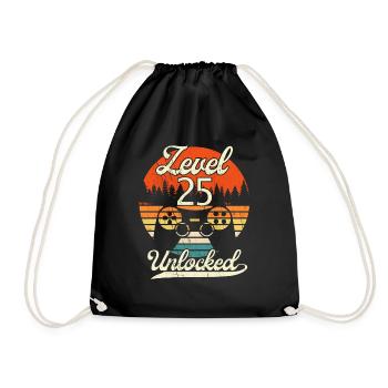 Level 25 Unlocked Men Gamer 25 Birthday Gamer - Drawstring Bag - black - Front