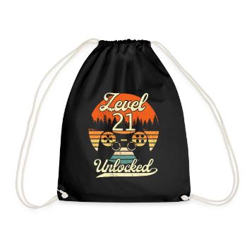 Level 21 Unlocked Männer Gamer 21 Geburtstag Gamer - Turnbeutel - Schwarz - Vorne
