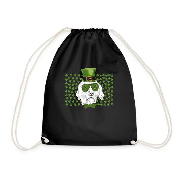 Leprechaun Golden Retriever Clover St. Patrick's - Drawstring Bag - black - Front