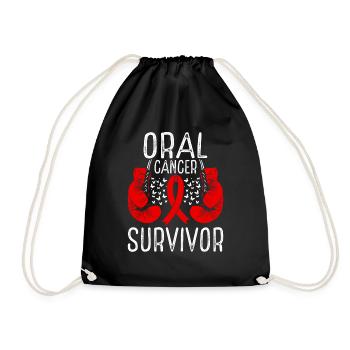 Oral Cancer Survivor Awareness Ribbon Gloves - Drawstring Bag - black - Front