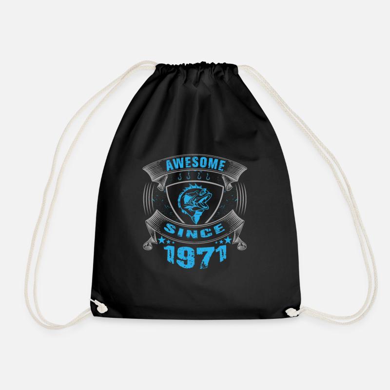 Awesome since 1971. Angel, angler's birthday - Drawstring Bag - black