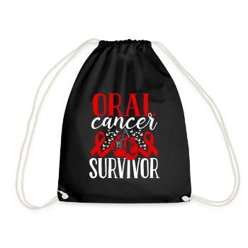 Oral Cancer Awareness Ribbon Gloves Survivor - Drawstring Bag - black - Front