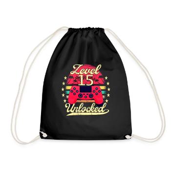 Level 15 Unlocked Teen Video Gamer 15. - Drawstring Bag - black - Front