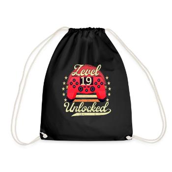 Level 19 Unlocked Men Gamer Birthday Level - Drawstring Bag - black - Front