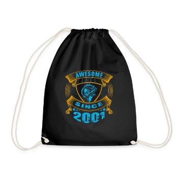 Awesome since 2001. Angel, Angler's birthday - Drawstring Bag - black - Front